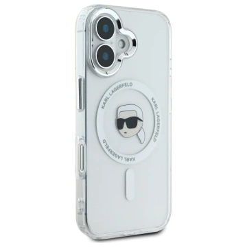 Etui Karl Lagerfeld do iPhone 16 6.1" Biały MagSafe Hardcase IML Metal Karl Head 