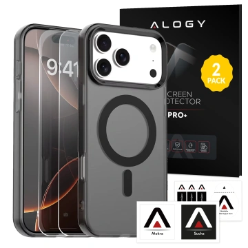 Etui do Apple iPhone 17 Pro Max – matowa obudowa do MagSafe z ochroną obiektywu, smukłe i odporne na zarysowania, idealne dopasowanie – Alogy Skinny MatteCase™ Czarne +2x Szkło hartowane