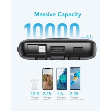 Powerbank Externer Akku VEGER C10 – 10.000 mAh (Micro Typ C Lightning 8-polig) schwarz (W1116)