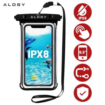Etui wodoodporne Uniwersalne Alogy HydroShield™ IPX8 wodoszczelne uniwersalne do 6.5 Wodoodporna ochrona na plażę basen kajak Czarne