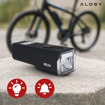 Lampka rowerowa SUPER JASNA 8H ŚWIECENIA przód LED przednia światło roweru z DZWONKIEM przewodowym oświetlenie 450LM 2000MAH wodoodporna światełko na rower czarna