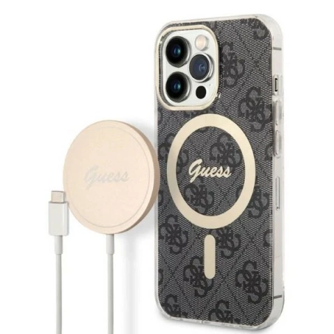 Zestaw Guess GUBPP13XH4EACSK Case Charger iPhone 13 Pro Max Czarny/Black Hard Case 4G Print MagSafe