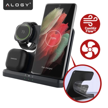 Ładowarka Bezprzewodowa Indukcyjna 3w1 Qi 3.0 Szybka do Samsung S22 S23 S24 S25 Galaxy Watch Buds Stacja czarna 