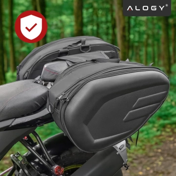 Sakwa Motocyklowa 38–58L – Torba, Kufry boczne, Sakwa na Tylne Siedzenie, Wodoodporna, Twardy Materiał, Regulowana na Motocykl – Alogy RoadPack™ Czarna