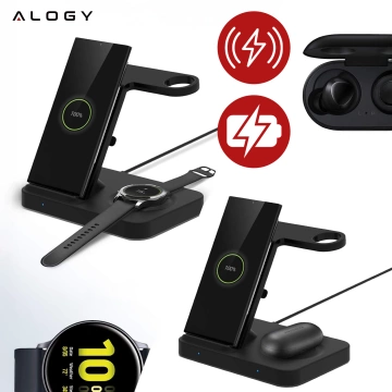 Ładowarka indukcyjna Qi 15W do iPhone Apple AirPods  bezprzewodowa 2w1 Stacja dokująca Czarna