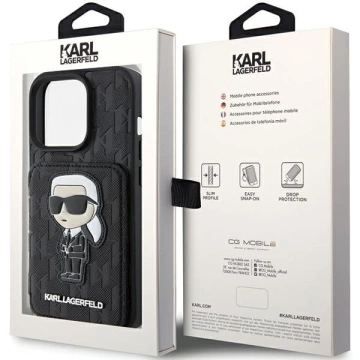 Etui Karl Lagerfeld KLHCP15LSAKKNSCK do iPhone 15 Pro 6.1" czarny/black hardcase Saffiano Cardslots and Stand Monogram Ikonik Patch