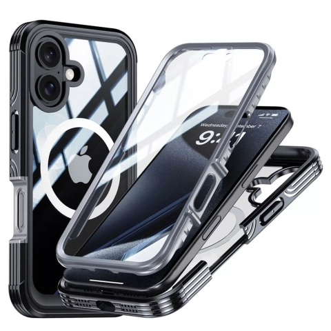 Schutzhülle für Apple iPhone 16 Alogy Shield360 MagCase™️ mit MagSafe-Funktion, inklusive Display- und Kameraschutz, Schwarz