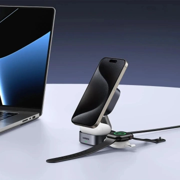 Ładowarka Ugreen W702 3w1 MagSafe Qi2 15W Składana USB-C Czarna