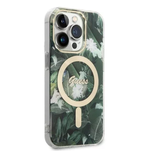 Zestaw Guess GUBPP14XHJEACSA Hülle Ladegerät iPhone 14 Pro Max 6,7" zielony/grüne Hartschale Jungle MagSafe