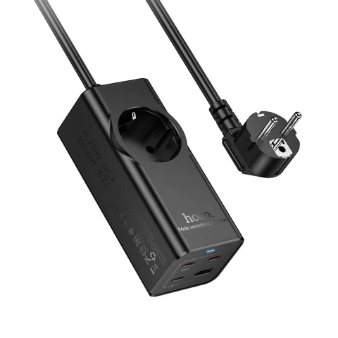 Hoco NS9 Ladekabel Verlängerung 2m 67W 1x230V USB-C 3x USB-A Schwarz