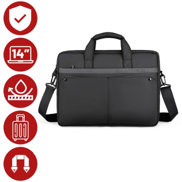 Torba na Laptopa 14" Mark Ryden, Wodoodporna, Elegancka i Pojemna, Lekka 0.5 kg, z Kieszenią na Laptopa i Tablet 9.7", Pasek na Walizkę – Czarna