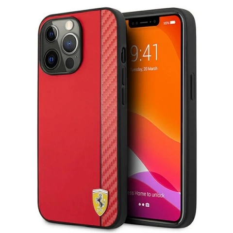 Etui na telefon Ferrari iPhone 13 Pro Max 6,7" czerwony/red hardcase On Track Carbon Stripe
