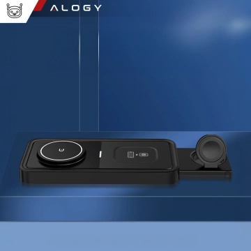 Kabelloses induktives Ladegerät Qi QC 3.0 3in1 Fast für Apple iPhone Airpods Watch Ladestation 15W schwarz