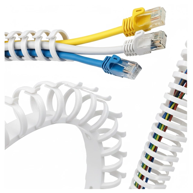 Sprężynowy organizer na kable pod biurko – elastyczna maskownica 50×4 cm, samoprzylepna, do porządkowania przewodów – Alogy CableStrip™ Biały