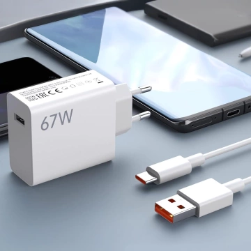 Ładowarka sieciowa Xiaomi oryginalna USB-A Szybkie Ładowanie QC3.0 3A 67W + Kabel USB do USB-C 120W 1M