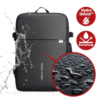 Mark Ryden 17,3"-Laptop-Rucksack, USB-Anschluss, wasserdicht, minimalistisch und geräumig (37 l), komfortabel, erweiterbar durch 180°-Öffnung, 48 × 31 × 14–25 cm – Schwarz