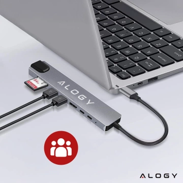 Hub 8w1 USB-C do 2xA+2xC+HDMI+SD+Micro+LAN 100mb – Alogy MultiHub™ Do Notebooka Laptopa