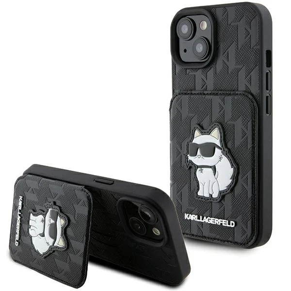 Etui Karl Lagerfeld KLHCP15SSAKCNSCK für iPhone 15 6,1" czarny/black hardcase Saffiano Cardslots und Stand Monogram Choupette