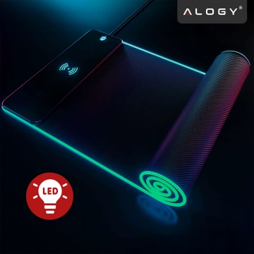 Podkładka na biurko z oświetleniem LED RGB pod myszkę mysz klawiaturę z ładowarką Qi do telefonu Alogy QiGlow Pro Mata ochronna antypoślizgowa gamingowa XL 80x30 cm Czarna