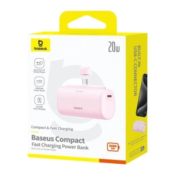 Powerbank Baseus Compact 5000mAh 20W USB-C Mini Szybkie Ładowanie Różowy
