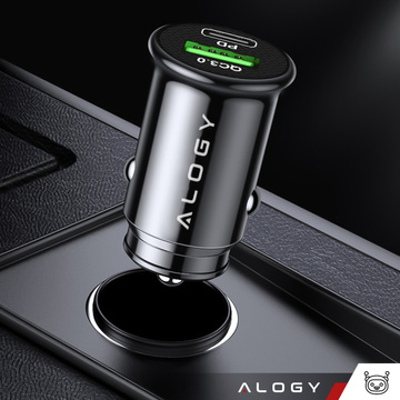 Ładowarka samochodowa 38W USB QC 3.0 18W + USB-C C PD 20W szybka mocna do telefonu Alogy Car czarna + Kabel USB-C 1m