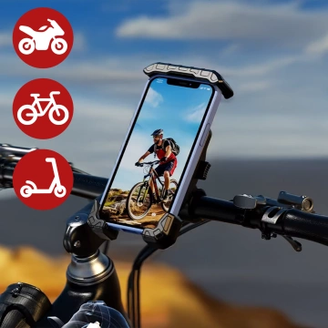 Uchwyt Motocyklowy na Telefon Kewig do Kierownicy i Lusterka, Antywstrząsowy z Systemem Antywibracyjnym, Rotacja 360°, Kompatybilny z Telefonami 5.4–7" – Czarny