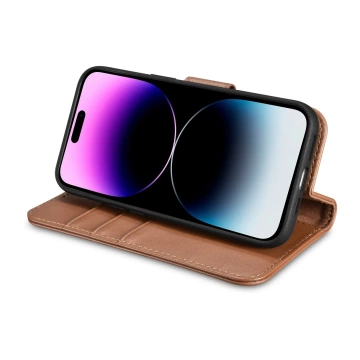 Etui na telefon iCarer Wallet Case 2in1 do  iPhone 14 Pro Max skórzany pokrowiec z klapką Anti-RFID brązowy