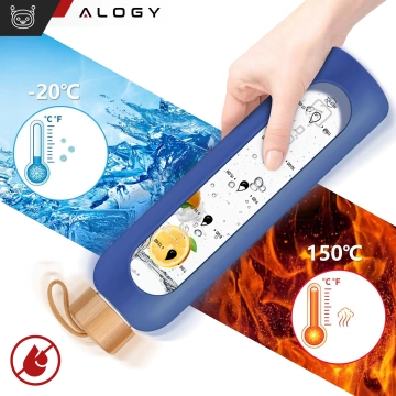 Große Glasflasche, Trinkflasche Alogy Motivational Messbecher 1l 1000ml, Silikonhülle Blau