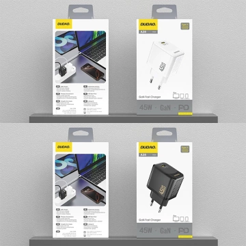 Schwarzes Dudao A28 GaN 45W USB-C Wandladegerät | Schnelles Laden