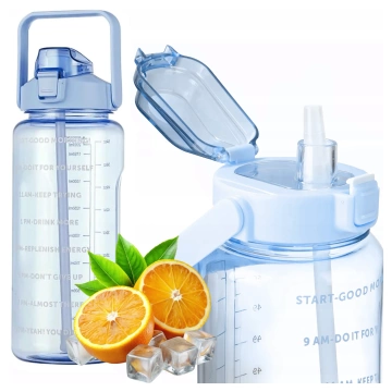 Butelka Duża na Napoje 2L z Miarką i Motywacyjnym Oznaczeniem, Wygodna do Picia z Uchwytem i Pokrywką, Wielokrotnego Użytku, Alogy MotivHydro™ – Niebieska