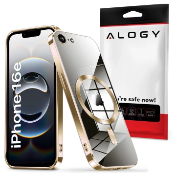 MagSafe-Hülle für Apple iPhone 16 Pro Max Alogy Glamour Luxus-Ringgehäuse Gold-Transparent