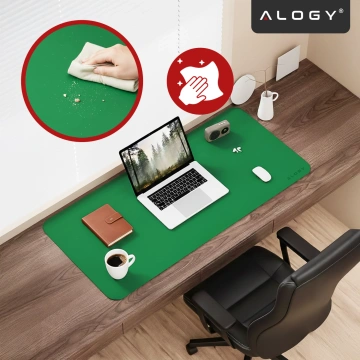 Podkładka na biurko 90×45 cm – antypoślizgowa mata ochronna z eleganckiej ekoskóry PU, pod mysz i klawiaturę, stylowa i trwała – Alogy WorkMat™ Zielona