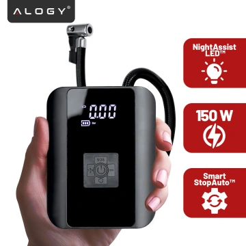 Elektrische Fahrradpumpe für Fahrräder, kabelloser Auto-Luftkompressor, tragbar mit Taschenlampe, 150 PSI Alogy Schwarz