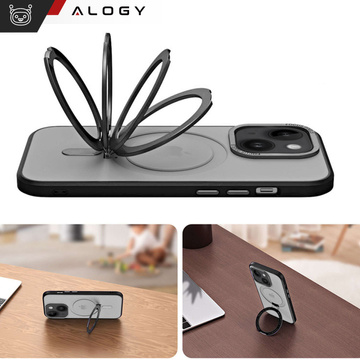 Etui pancerne Alogy Stand Ring Case obudowa ochronna na telefon do MagSafe do Apple iPhone 14 Plus Czarne + Szkło