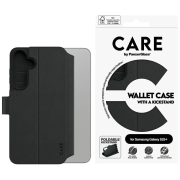 Wallet Case für Samsung S25 Schwarz CARE von PanzerGlass Wallet Kickstand