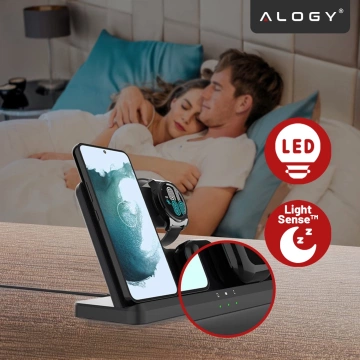 Kabelloses induktives Ladegerät 3in1 Qi 3.0 Fast für Samsung S22 S23 S24 Galaxy Watch Buds Station schwarz