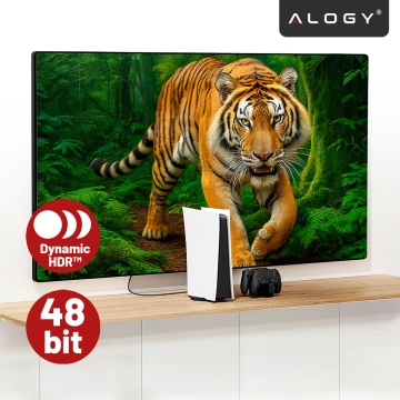 Kabel HDMI 2.1 1.5 m, 4K/8K Alogy Ultra High Speed™ 48 Gbps 60Hz, Premium z Pozłacanymi Końcówkami, Nylonowy Oplot, Miedziany – Czarny