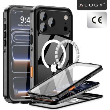 Etui Wodoodporne do Apple iPhone 17 Pro 6,3", Pancerna Obudowa 360° z Przezroczystym Tyłem, Kompatybilna z MagSafe, Alogy HydroArmor™ IP68 Case – Czarne