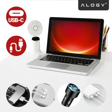 Wentylator Wiatrak Ręczny Bezprzewodowy, Przenośny i Biurkowy, z Uchwytem na Telefon, Ładowanie USB-C, Bateria 18650, Alogy CoolBreeze™ – Biały