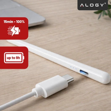 Rysik do Apple iPad Alogy Pencil z funkcją Palm Rejection Pressure Sensing Tilt Magnetyczny USB-C + 3 zapasowe końcówki Biały