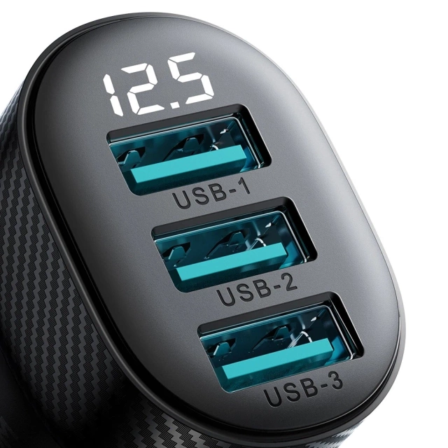 Ładowarka samochodowa Joyroom JR-CCD03 3× USB-A 17 W z wyświetlaczem – czarna