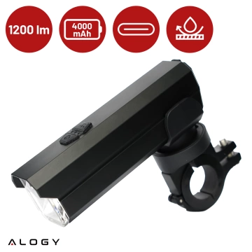 Lampka rowerowa Alogy przód LED przednia światło roweru bardzo mocna 1200lm 4000mah oświetlenie wodoodporna światełko na rower czarna