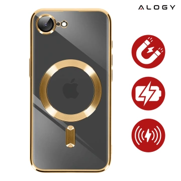 MagSafe-Hülle für Apple iPhone 16 Pro Max Alogy Glamour Luxus-Ringgehäuse Gold-Transparent