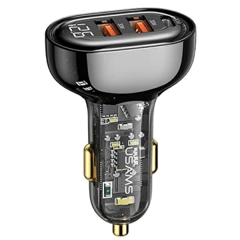 USAMS Ładowarka samochodowa 2xUSB+1xUSB-C 80W Fast Charge czarny/black CC159CC01 (US-CC159)