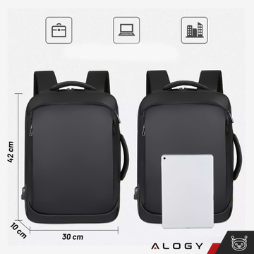 Plecak torba na laptopa 15.6 cal męski damski duży USB do samolotu na walizkę Unisex 42x30x10cm Alogy wodoodporny Czarny