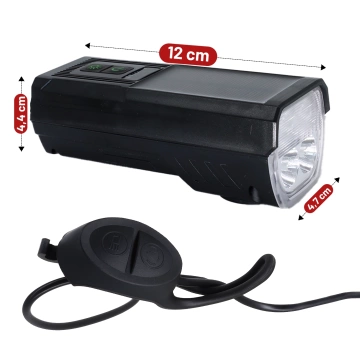 Lampka rowerowa solarna przód LED przednia światło roweru z panelem słonecznym klaksonem super mocna 1000LM 4400MAH oświetlenie wodoodporna światełko na rower czarna