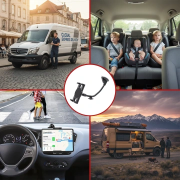 Alogy Autohalterung für Tablet-Telefon, Armaturenbrett, Windschutzscheibe für Auto mit langem Arm, 4–13 Zoll, Schwarz