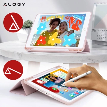 Etui do Apple iPad 10.2 9 gen 8/7 2021/2020/2019 Smart Pencil Case Alogy TPU obudowa na tablet Różowe + Szkło Hartowane