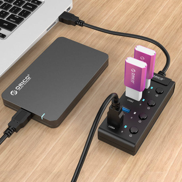USB 3.0-Hub. Orico mit Schaltern, 5x USB (schwarz)
