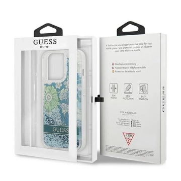 Guess GUHCP13XLFLSN iPhone 13 Pro Max 6,7" zielony/grün Hardcase Flower Liquid Glitter